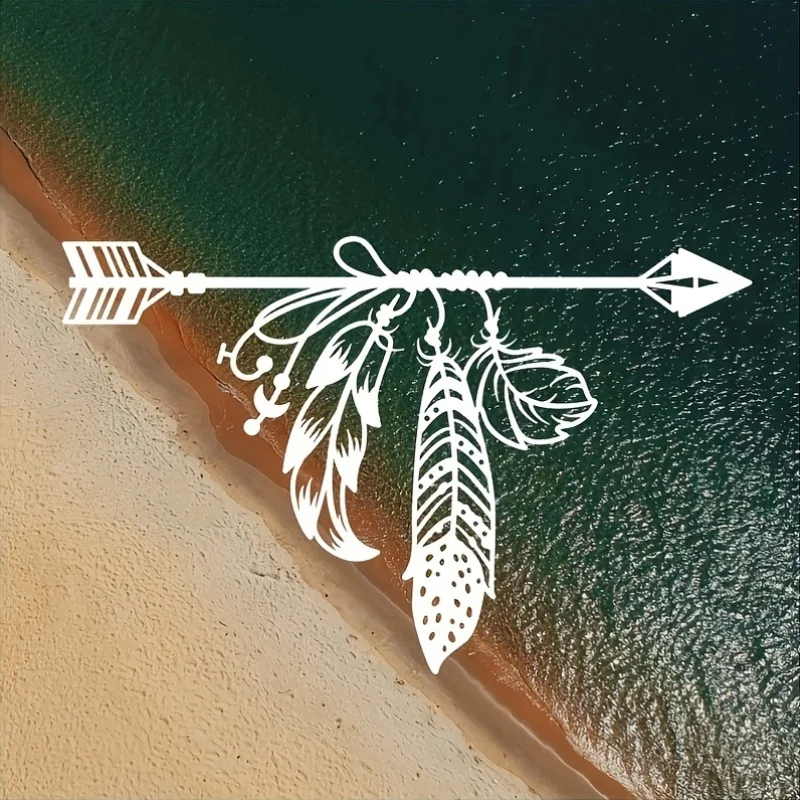 

1 шт. 2D плоская виниловая наклейка в стиле бохо с перьями и стрелами, водонепроницаемая, прочная, для окна автомобиля, ноутбука, стены и мотоциклетного шлема