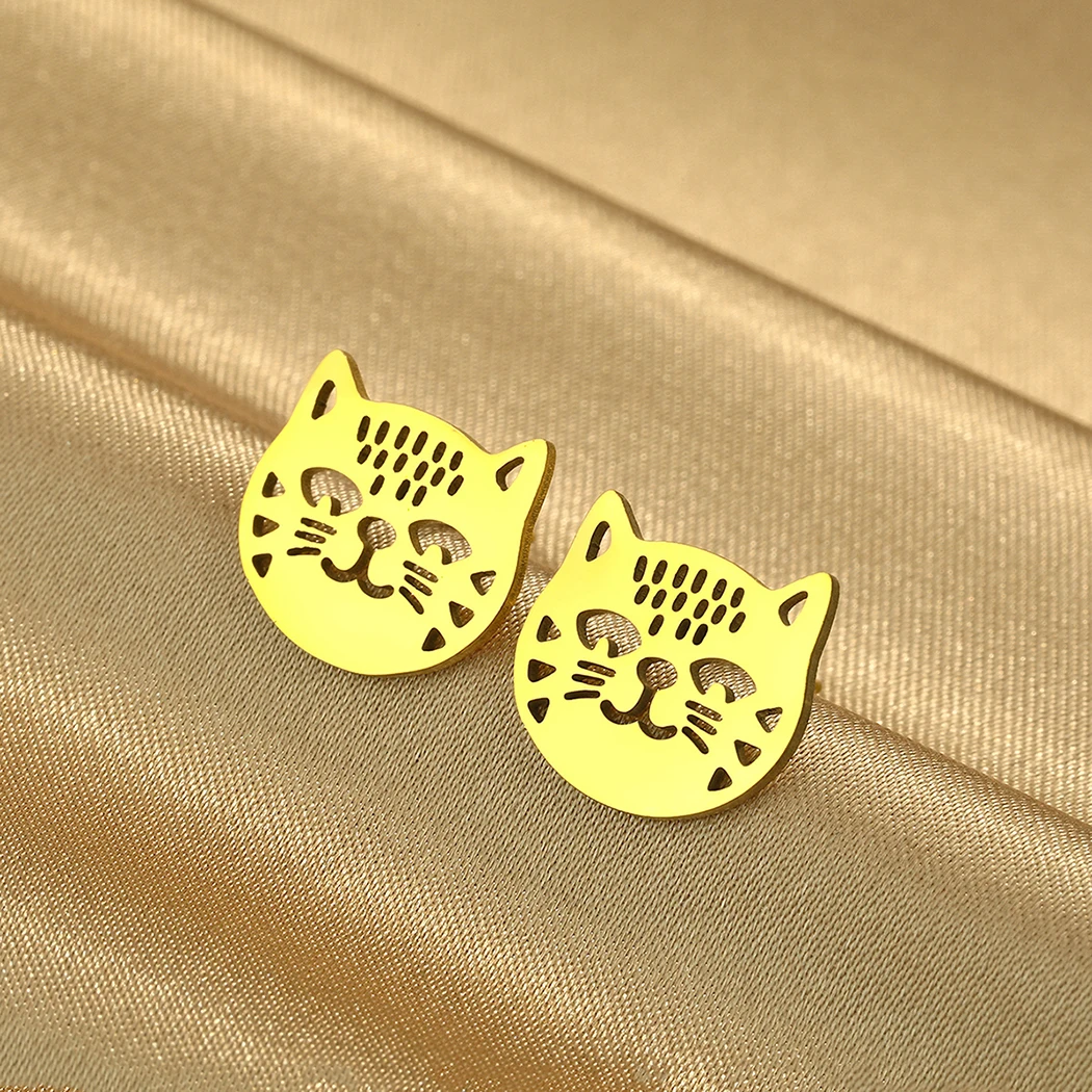 Todorova Stainless Steel Earrings Cartoon Animal Cat Head Stud Earrings for Women Men Birthday Party Jewelry Gift