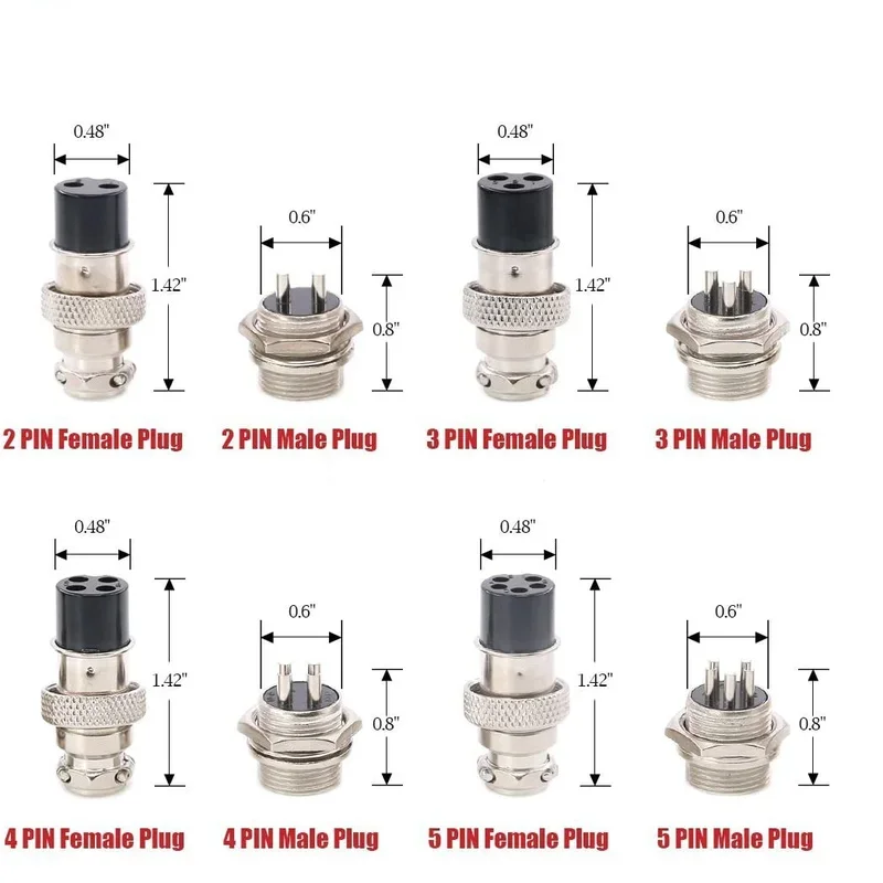 14pcs 7Value 2 3 4 5 6 8 Pin 16mm Thread Male Female Panel Metal Aviation Wire Wire Connector Plug Assortment Kit