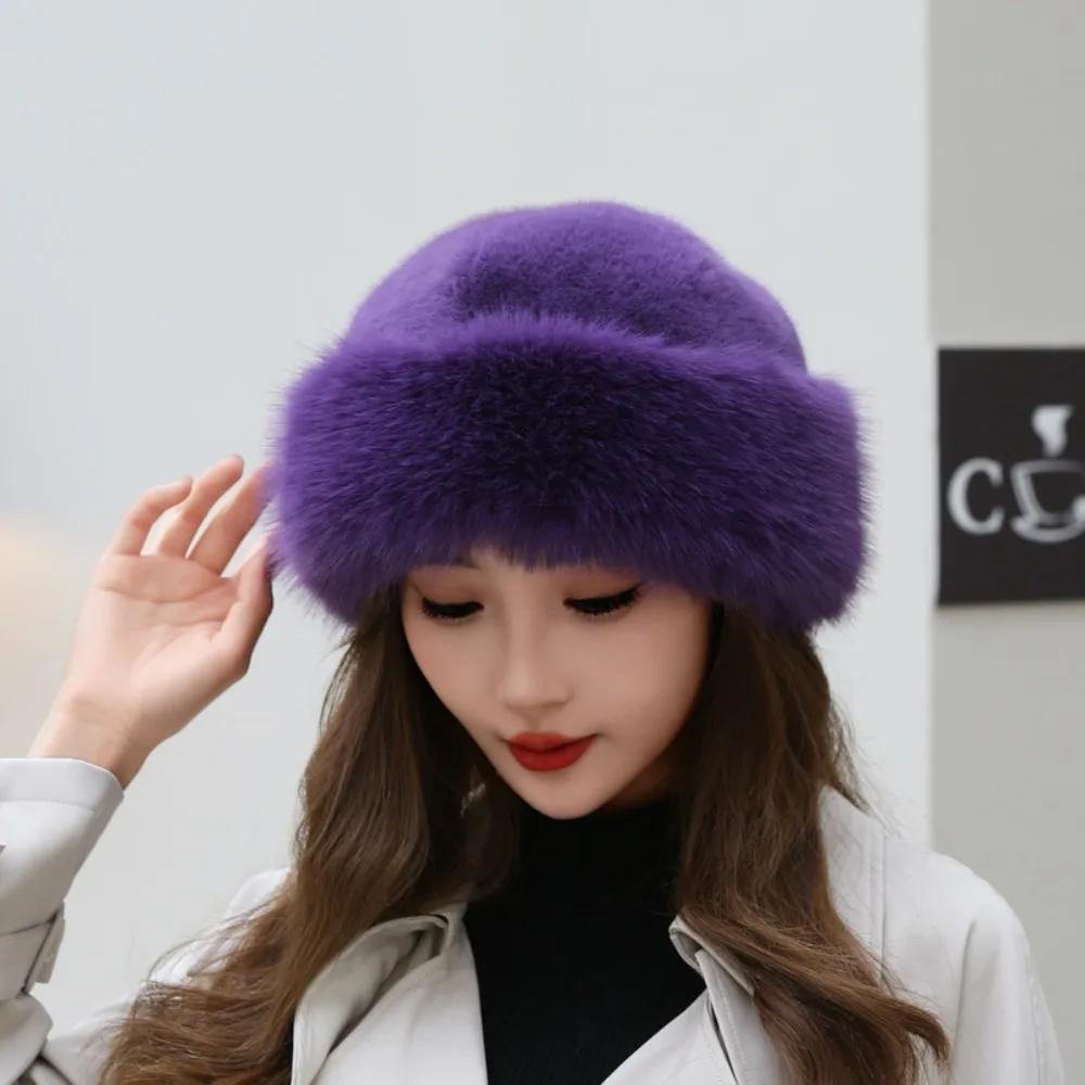 Fur Hat Women Warm Snow Ski Cap Female Faux Fox Fur Bomber Hat Lady Windproof Winter Hats for Women Russian Hat Ushanka