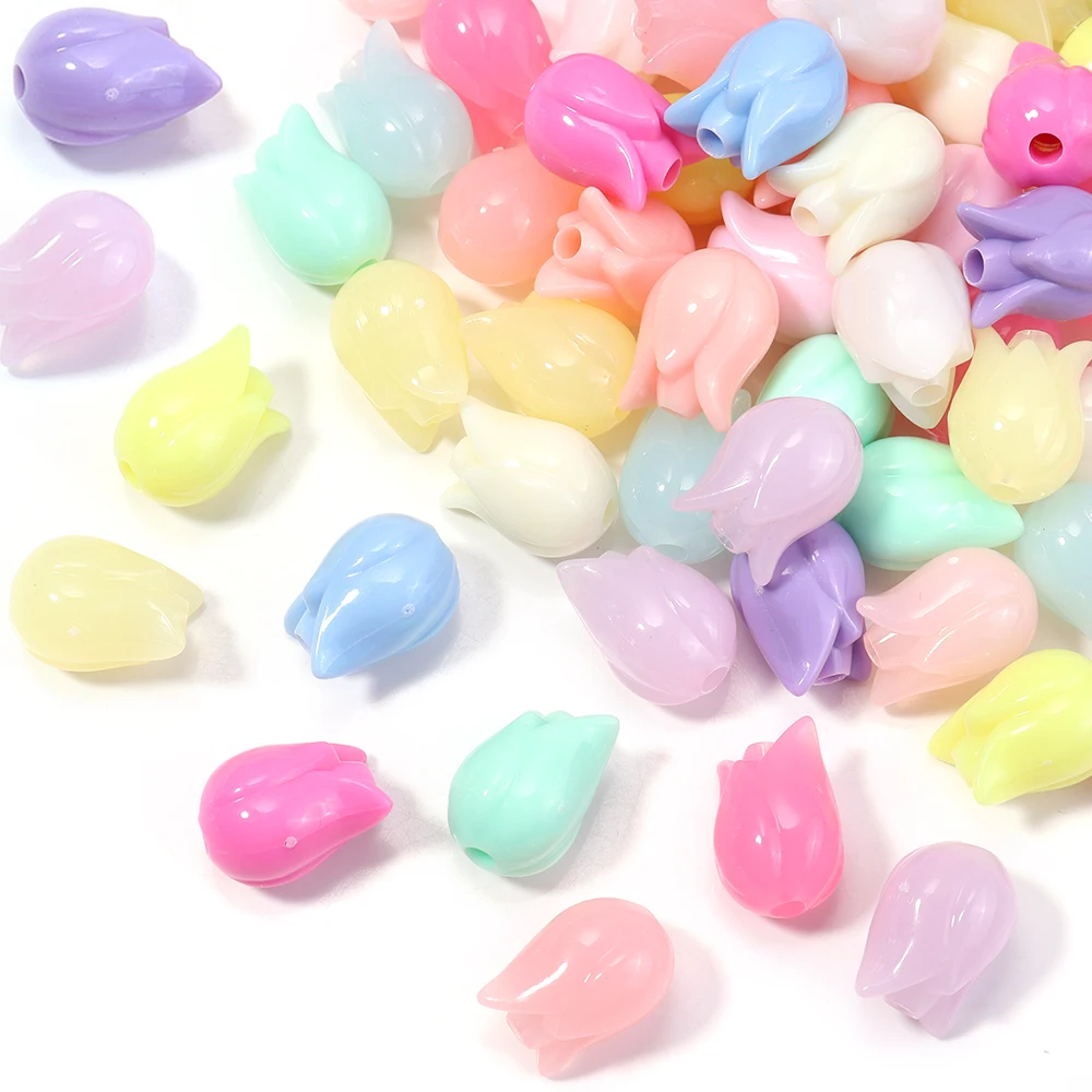 

50Pcs Jelly Color Acrylic Beads 12x16mm Tulip Bud Shaped Loose Spacers Beads for Jewelry Making DIY Bracelet Pendant Accessories