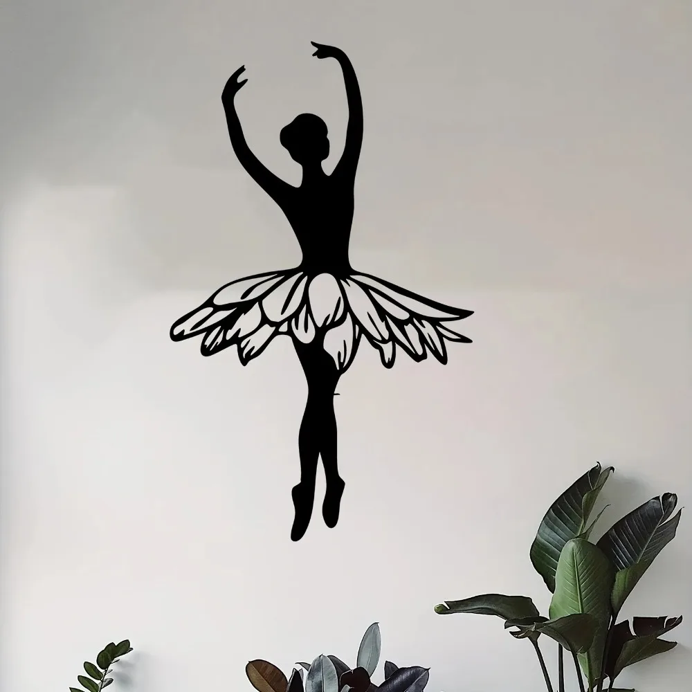 CIFBUY Metal Wall Art Ballerina Silhouette Dancing Girl Decor for Bedroom Studio Elegant Iron Cutout Black Finish Art