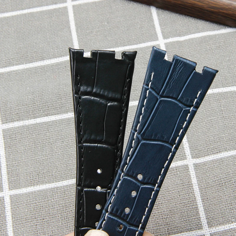 Черный, синий, коричневый, нежный, отличный ремешок для часов из коровьей кожи для Audemars Piguet Royal Oak, ремешок с двойным вогнутым интерфейсом, 26 мм