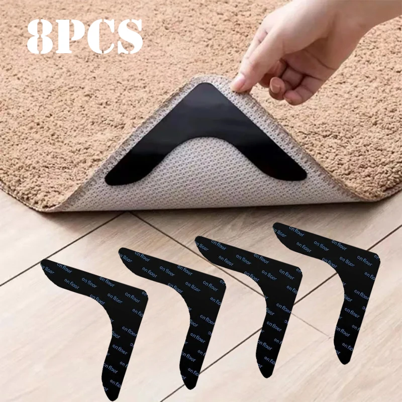 4/8 Stück Starke Rutschfeste Teppich-Klebepads und Punktaufkleber Geeignet für Bettlaken, Sofakissen und Teppiche