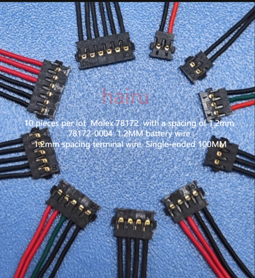 

10pcs MOLEX 78172 - With a spacing of 1.2mm. 78172-0004 - 1.2MM battery wire. 1.2mm spacing terminal wire. Single-ended 100MM