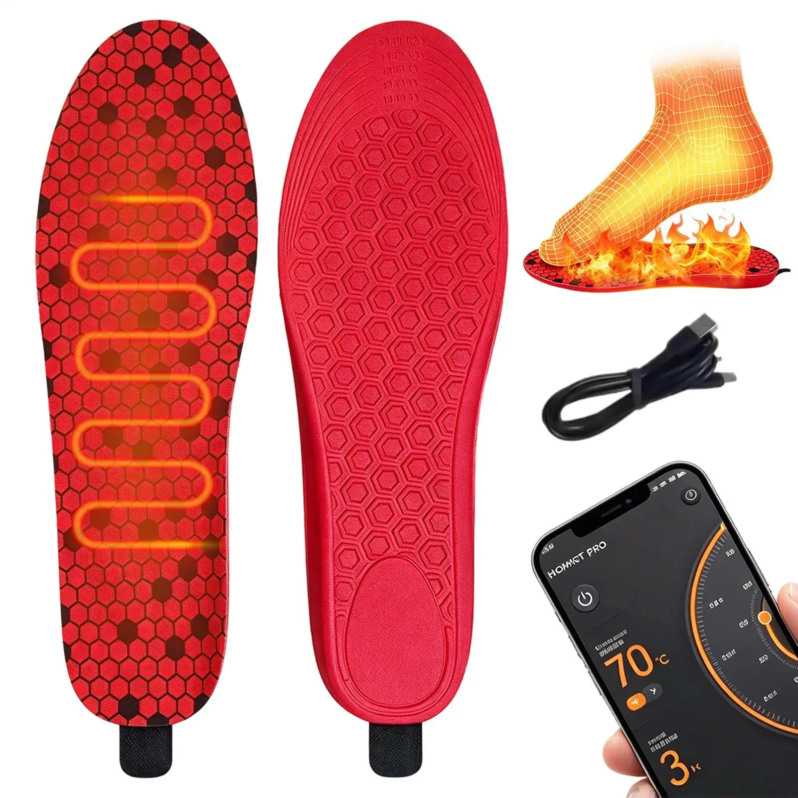 APP Control USB Rechargeable Heated Insoles Electric Battery Powered Shoe Insoles Warm Insoles For Hunting Fishing Camping