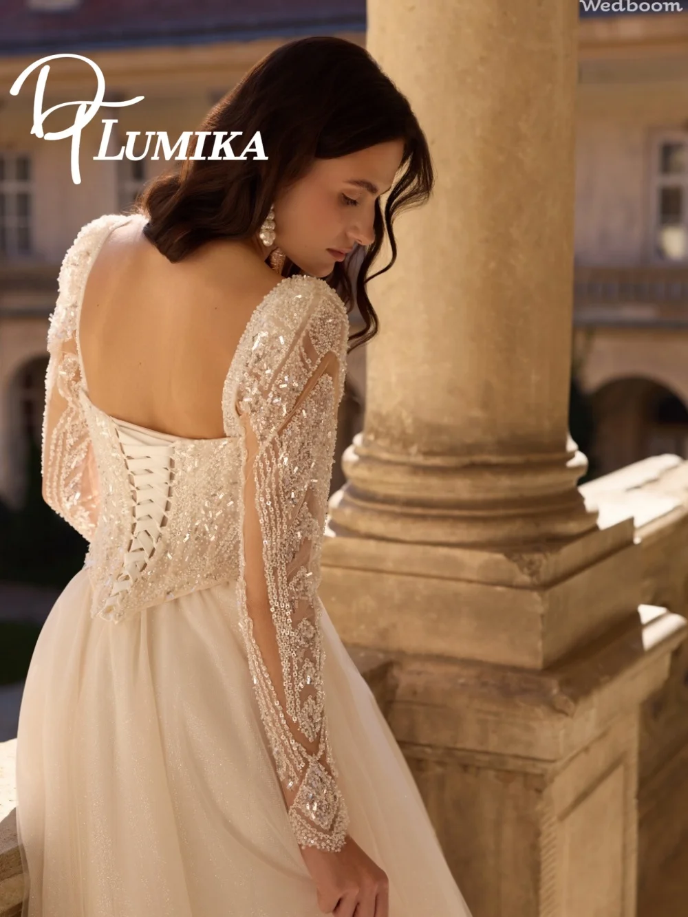 Romantic Beaded Wedding Dress 2026 Elegant Long Sleeve Bridal Gown Formal A Line Floor Length Bridal Dress Vestido De Novia