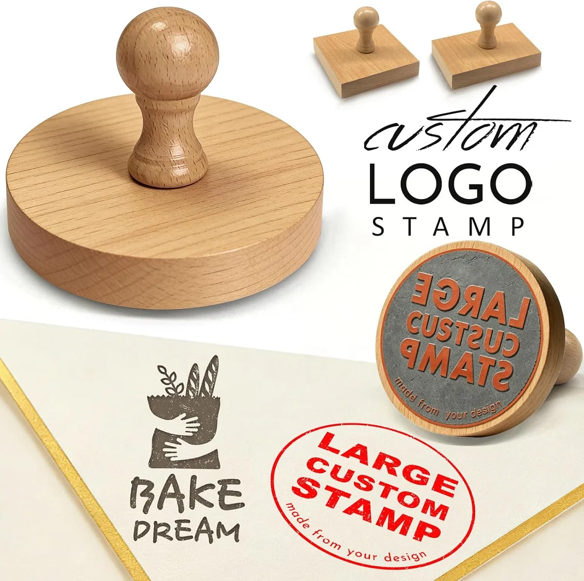 Personalisierter Holzstempel mit Logo und Text, Klarer Adressstempel für Unternehmen oder Basteln – Detail 1