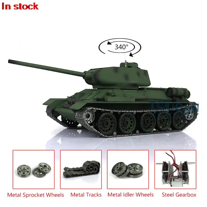 Stock américain HENG LONG 1/16 échelle 7.0 mis à niveau soviétique T34-85 RC Tank 3909 pistes en métal roulement de renvoi boîte de vitesses haut-parleur jouet