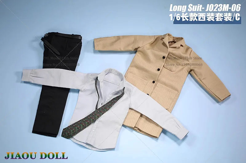 JO23M-06 1/6 Schaal Zakelijke Kleding Kleding Set Mannelijke Lange Pak Trenchcoat Shirt Broek Stropdas Set Fit 12in Soldaat Action Figure