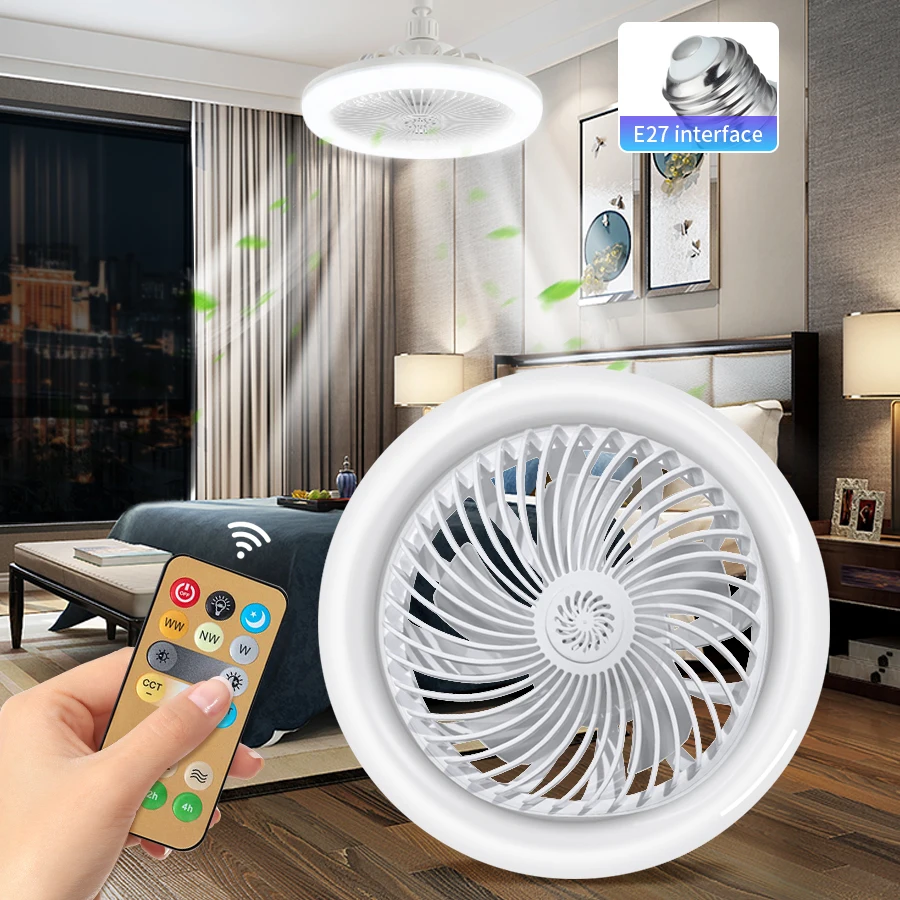 Ventilateur de plafond télécommandé intelligent avec éclairage LED ventilateur de plafond avec lumières télécommande E27 Base de convertisseur pour salon