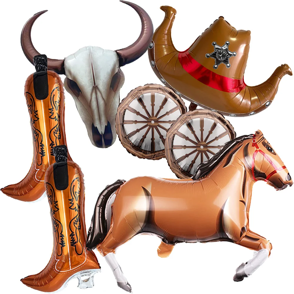 Wild West Cowboy Birthday Party Supplies Horse Cowboy Hat Boots Wheel Foil Balloons for Farm Western Themed Party Decorations