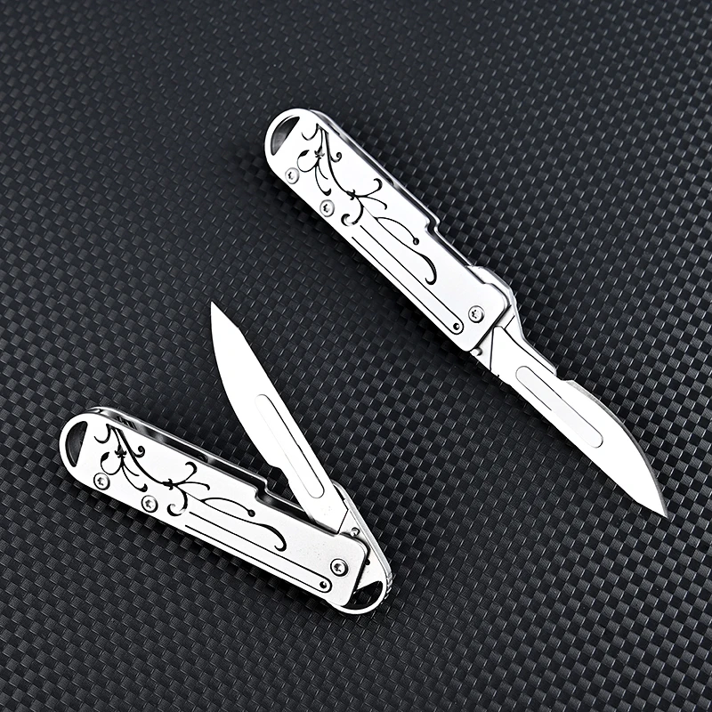 Stainless Steel Quick-opening Folding Knife Utility Knife Mini Folding Keychain Scalpel EDC Courier Opening Knifves 10 Blades