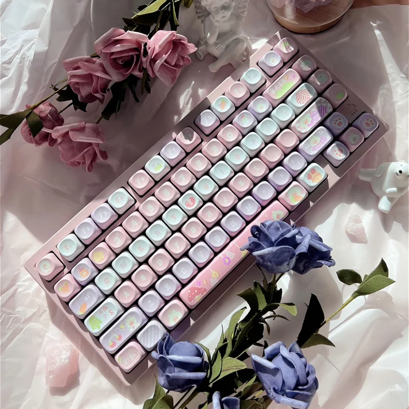 Sheep Keycap 142Key Moa Pbt Five Sided Thermal Sublimation Personality Creative Cute Round Mixed Color Pink Blue ISO Keycap