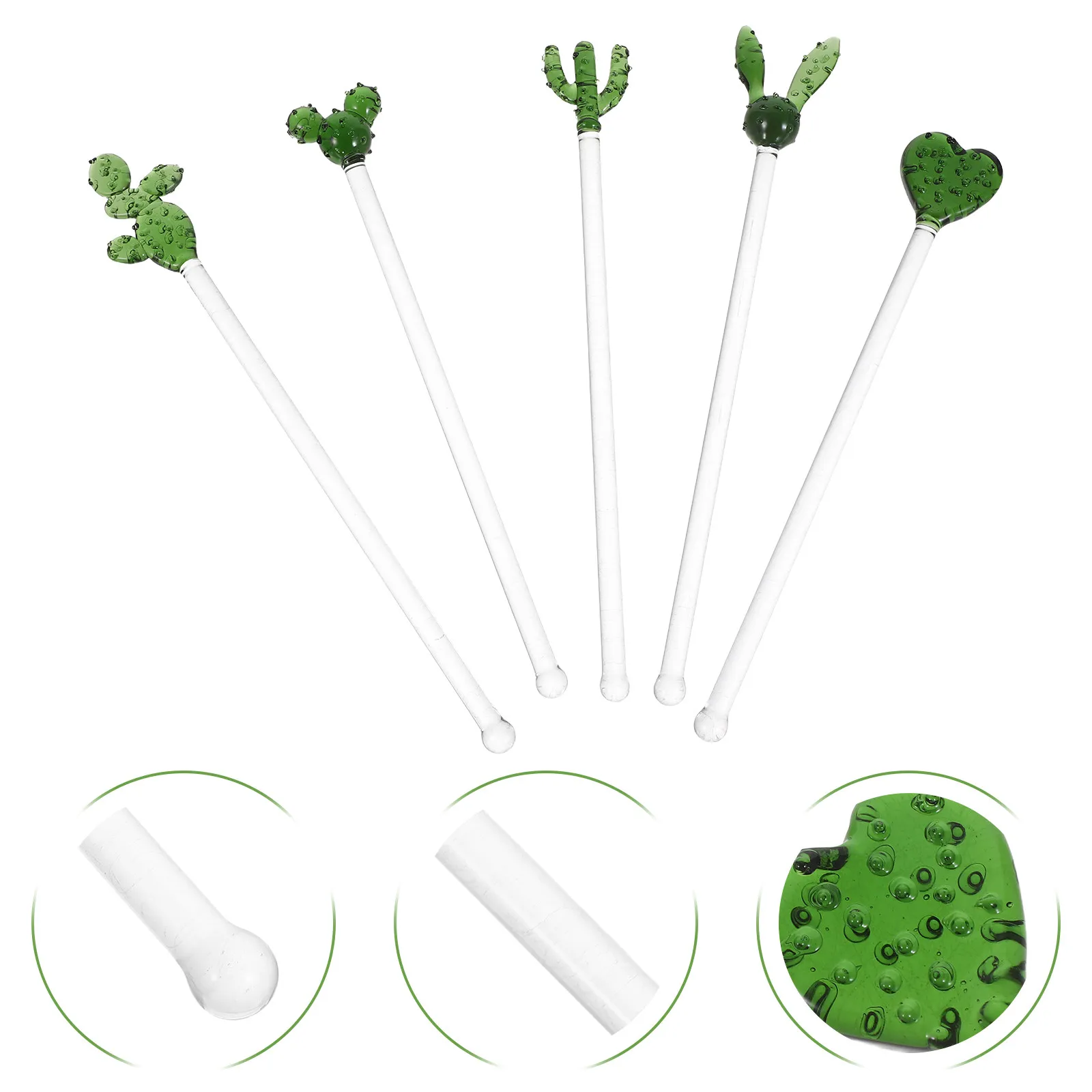 5Pcs Clear Glass Stirring Rods Creative Cactus Shape Swizzle Sticks for Drinks Bartending Home Bar Parties Reusable Glass Drink