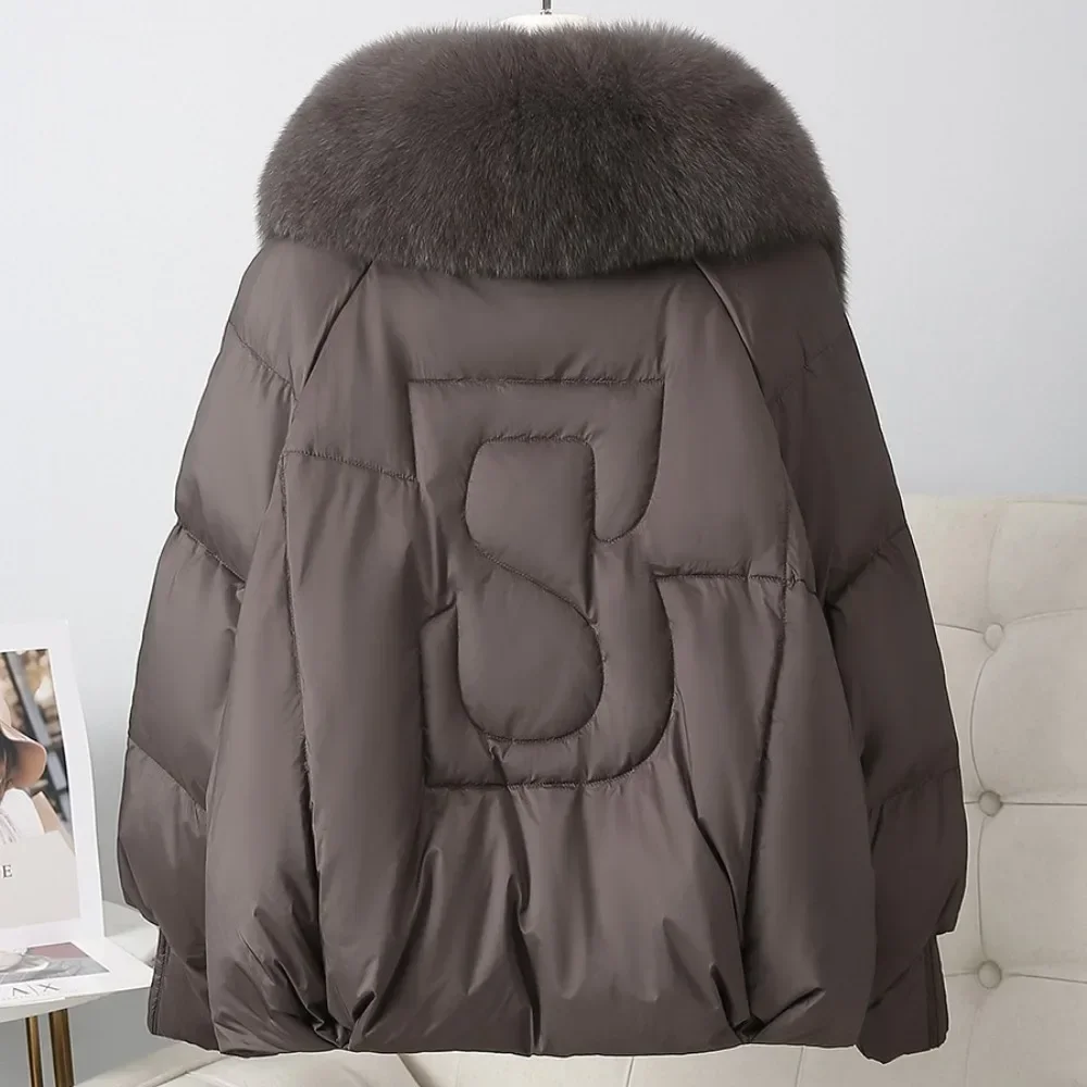 Nova fahsion grosso quente pele natural puffer jaqueta feminina grande gola de pele de raposa real pato para baixo casaco roupas de inverno feminino