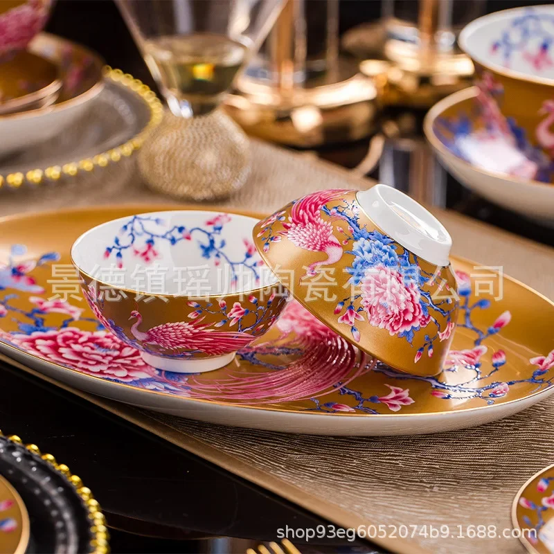 DSA Dish Set Household Tableware Set Light Luxury High-end Bone Porcelain Household Set Gift Tableware