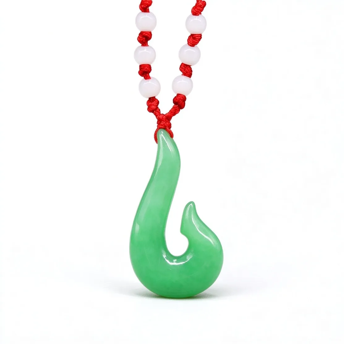 Natural Green Jadeite Hook Pendant Necklace Imperial Green Jade Lucky Amulet Sweater Chain Jewelry Daily Wear Healing Gifts