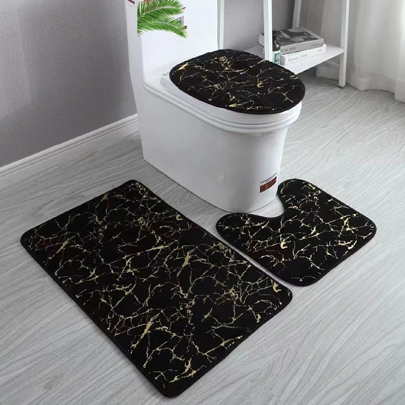 Gold Printing Anti Slip Rugs Shower Flush Door Mat Absorbent Foottnon Slip Toilet Carpet Living Room Bathroom Rugs and Mat Set