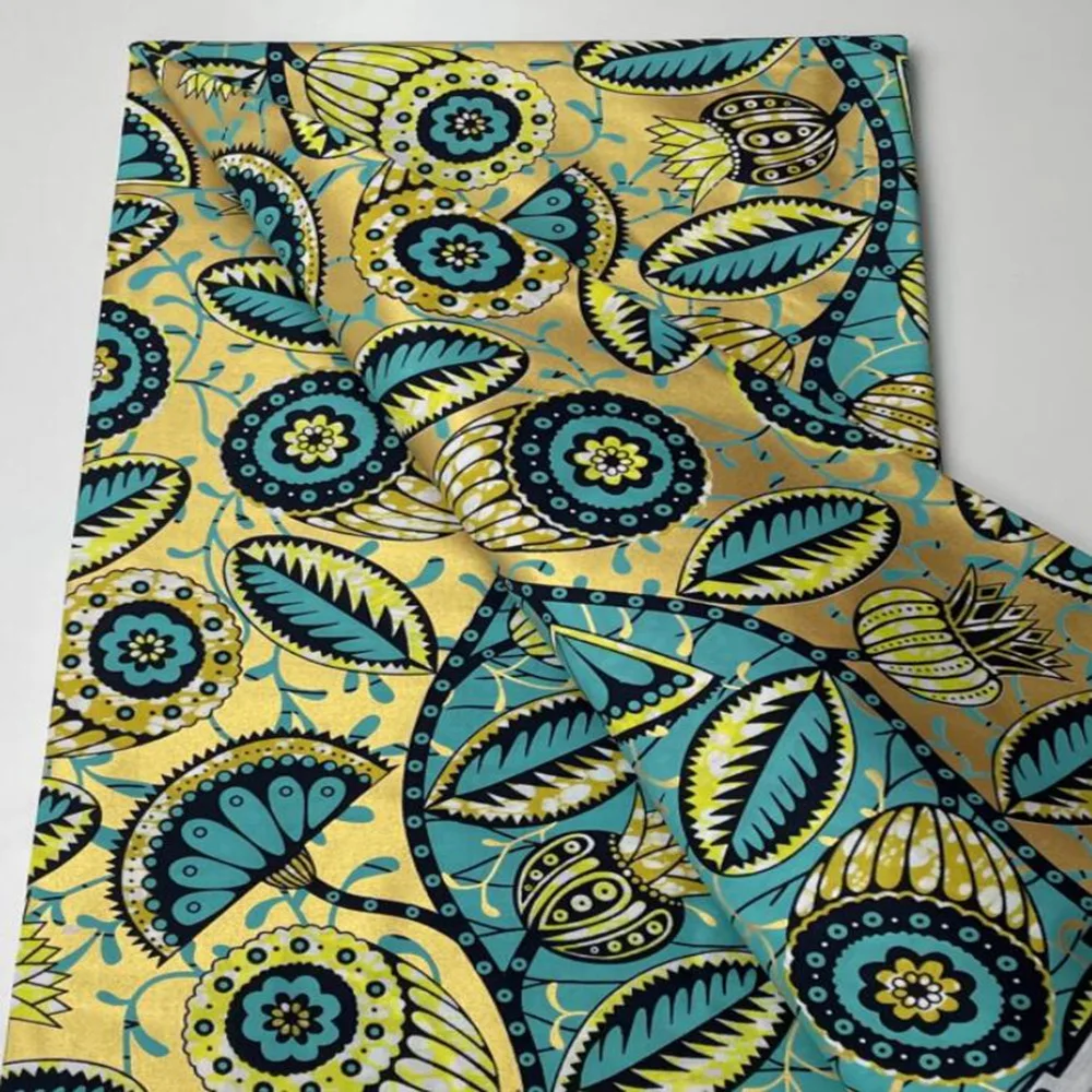 African Real Wax Fabric Pagne Batik Loincloth Tissu Prints Golden Ankara Cheap Print On Sale 6yards For Sew Party Dress