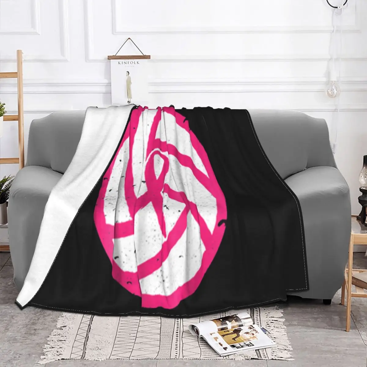 Volleyball Pink Ribbon Breast Cancer Awareness Cartoon Character Music Crewneck Selling Funny Throw Blanket