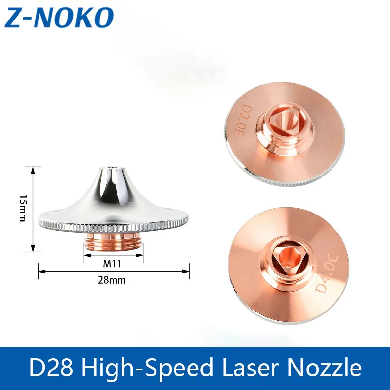 ZNOKO Han's Laser Cutting Nozzle Single/double-layer D28H15M11 Pointed Arc High-speed Anti-collision Copper Nozzle SP-S/DE