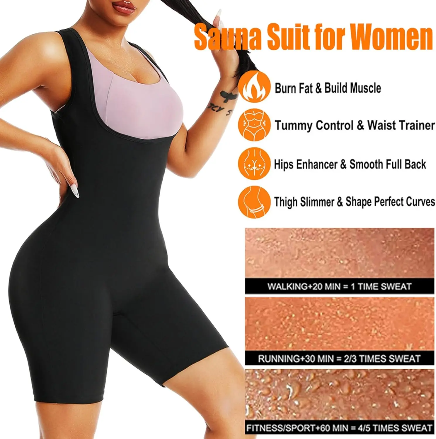 3-in-1 Sauna Suit for Women Waist Trainer Vest Sweat Jumpsuit for Weight Loss Workout Body Shaping Tummy Control Sweatsuit Home