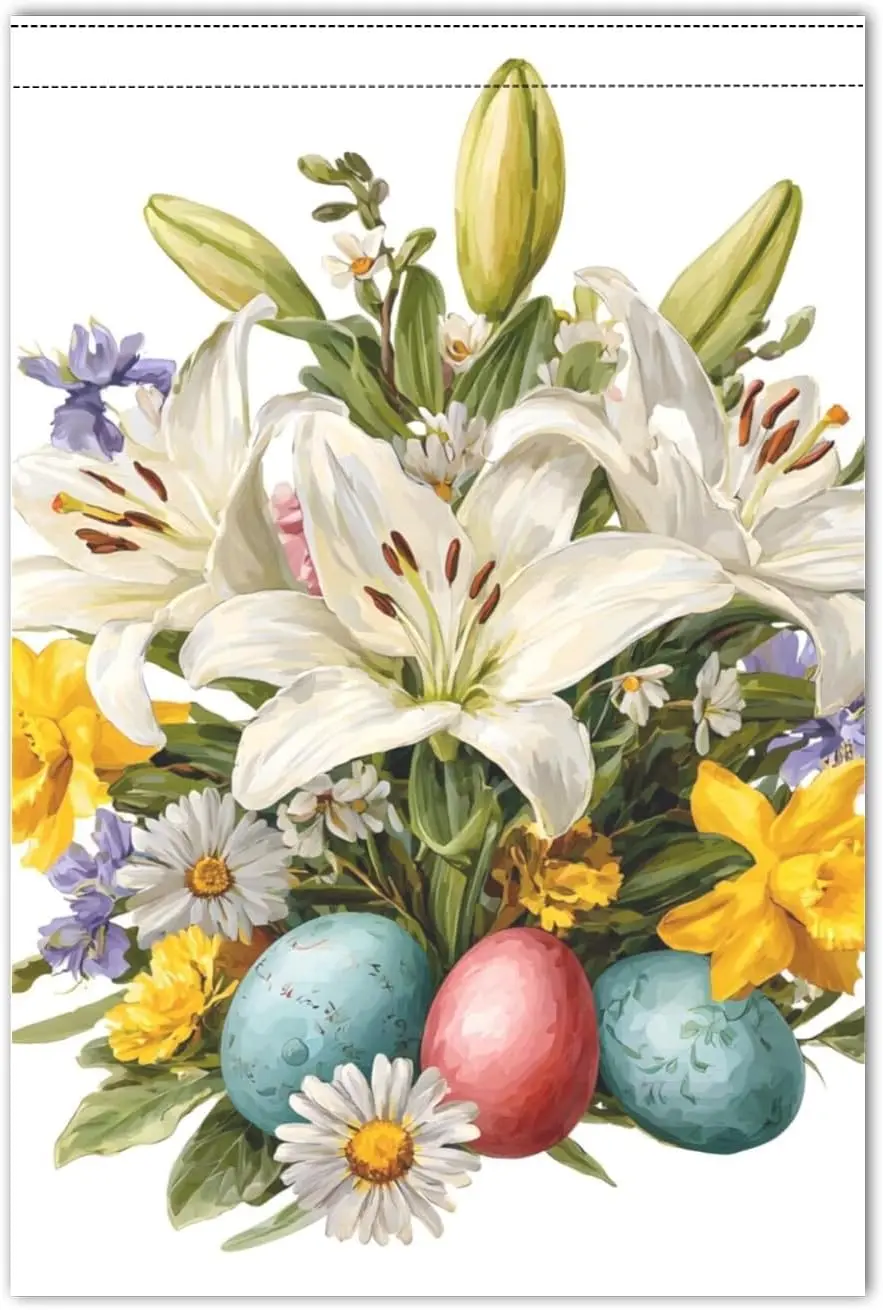 White Lily And Daisy Easter Garden Flag 12x18 Inch Double Sided Spring Summer Farmhouse Holiday Outside Decorations Yard Out ZZM
