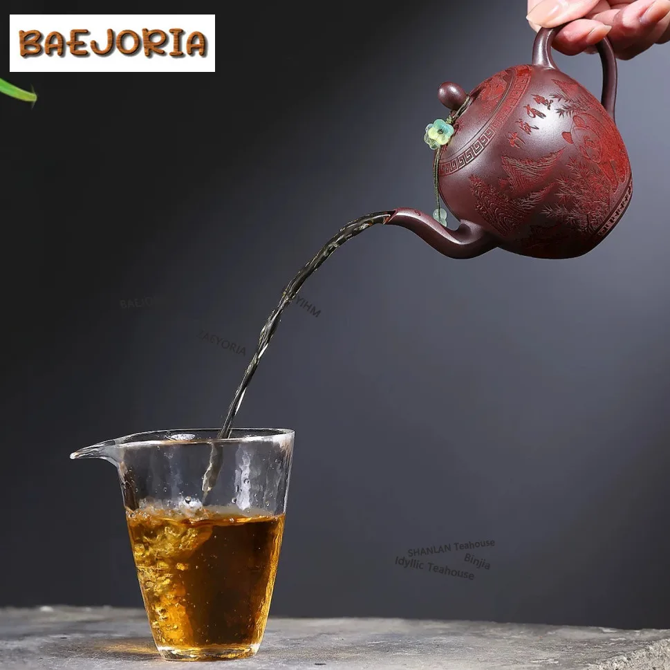 BAEJORIA 270ml Retro Yixing Purple Clay Teapots Handmade Beauty Shoulder Pot Raw Ore Purple Mud Kettle Chinese Zisha Tea Set