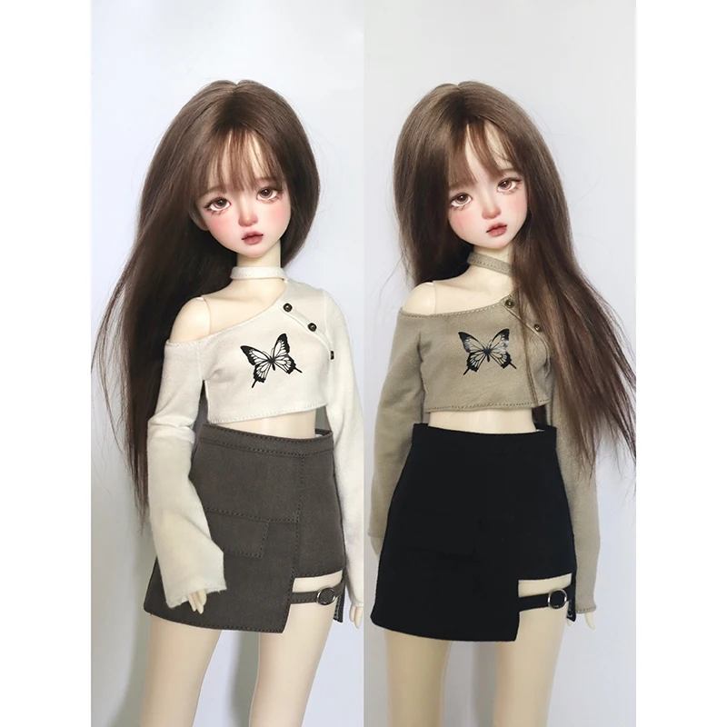 New Arrival (1/4 BJD Doll Clothes)  Fashion Off Shoulder Butterfly Top Mini Short Skirt Streetwear for 1/4 SD MSD Dolls Clothing