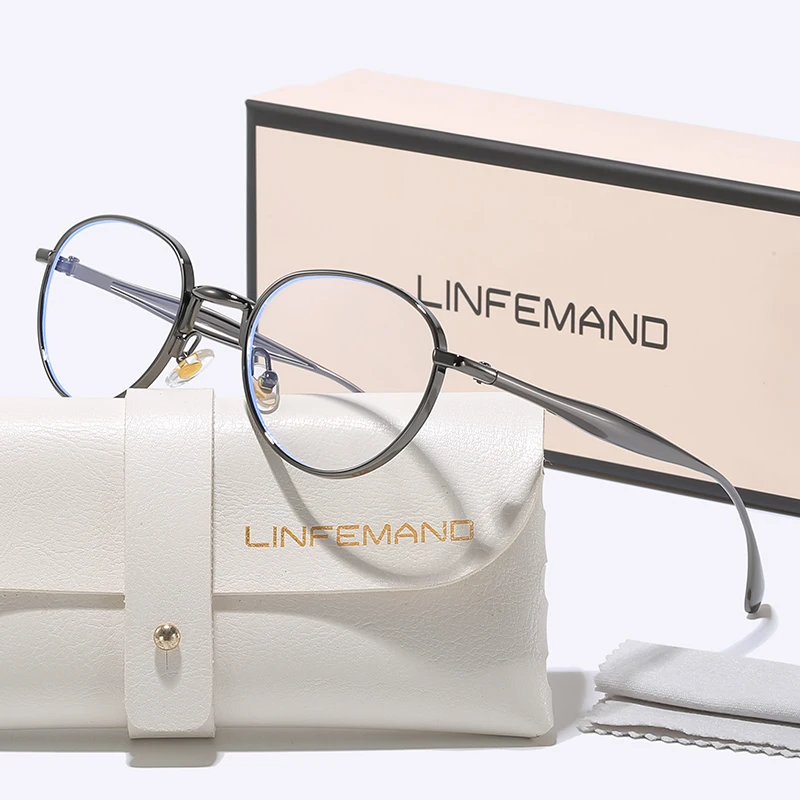 LINFEMAND Retro runder Metallrahmen, Anti-Blaulicht-Flachspiegel, literarischer Gelehrter-Stil, täglicher Dressing, Büro, Urlaubsgeschenke