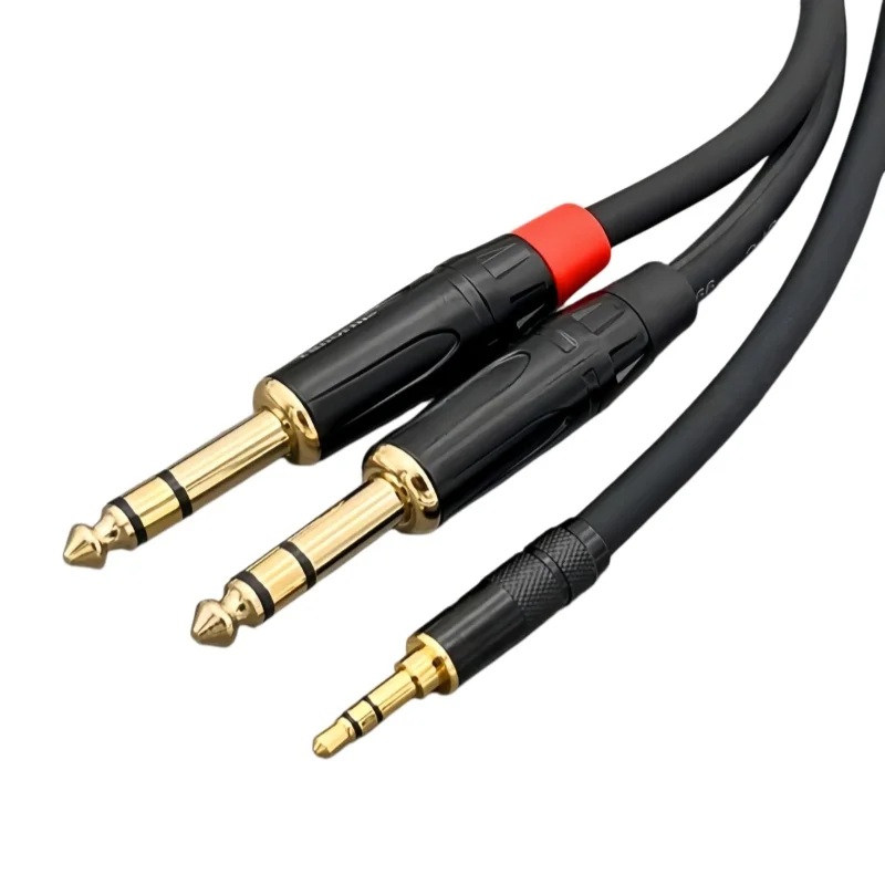 3.5mm to double 6.5 stereo audio cable 3.5 to 6.35mm double large three-core cable 1 minute and 2 connecting wires.
