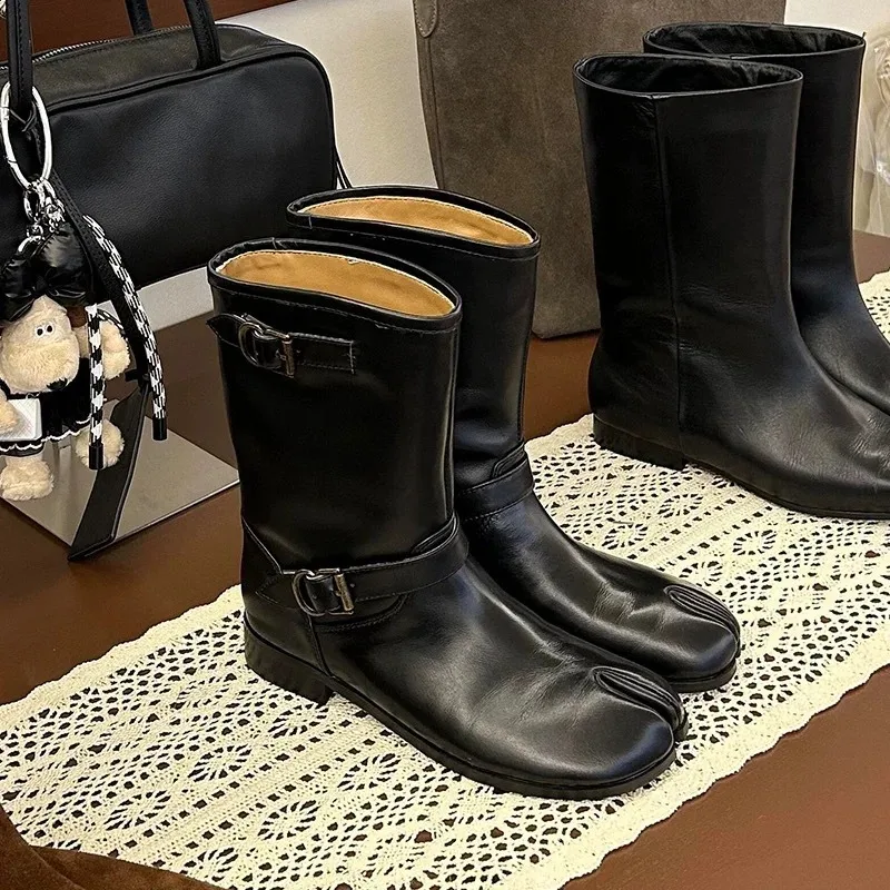 Herbst Neue Medium Tube One-wort Schnalle Split-toe frauen Stiefel Koreanische Version von Vielseitig Stiefel