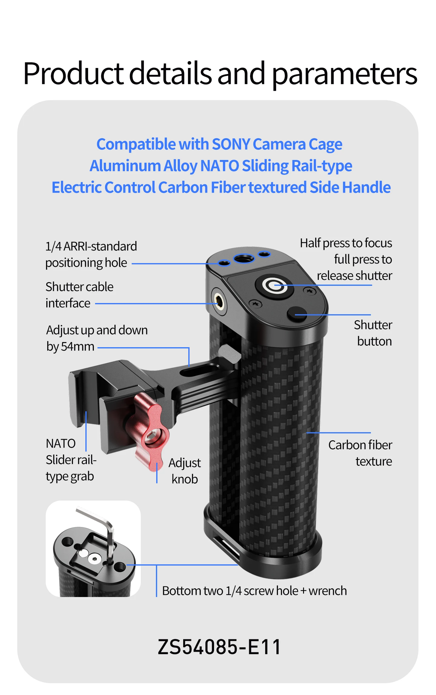 Low Angle Shooting Kameragriff 1/4" ARRI NATO Rail Clamp Auslöser für Canon EOS R5 Nikon Z6II Sony DSLR spiegelloser Käfig – Detail 36
