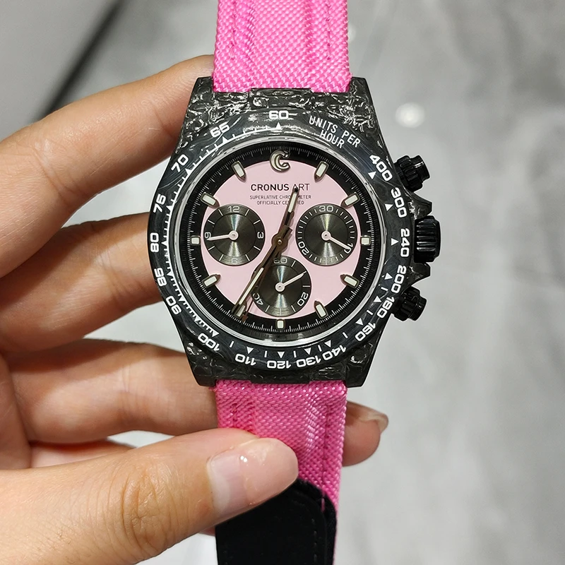 CRONUSART Orologio automatico da uomo Cronografo da 40 mm Orologio da polso meccanico Cassa in fibra di carbonio Luminou Tripla piccole finestre