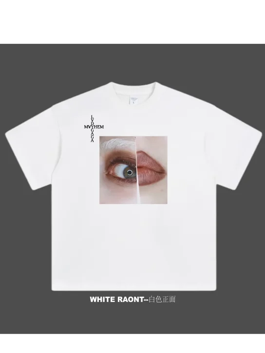 

Homemade La Ga Around The New Special MAYHEM with The Same Printed Men and Women Pure Cotton Loose Short Sleeve