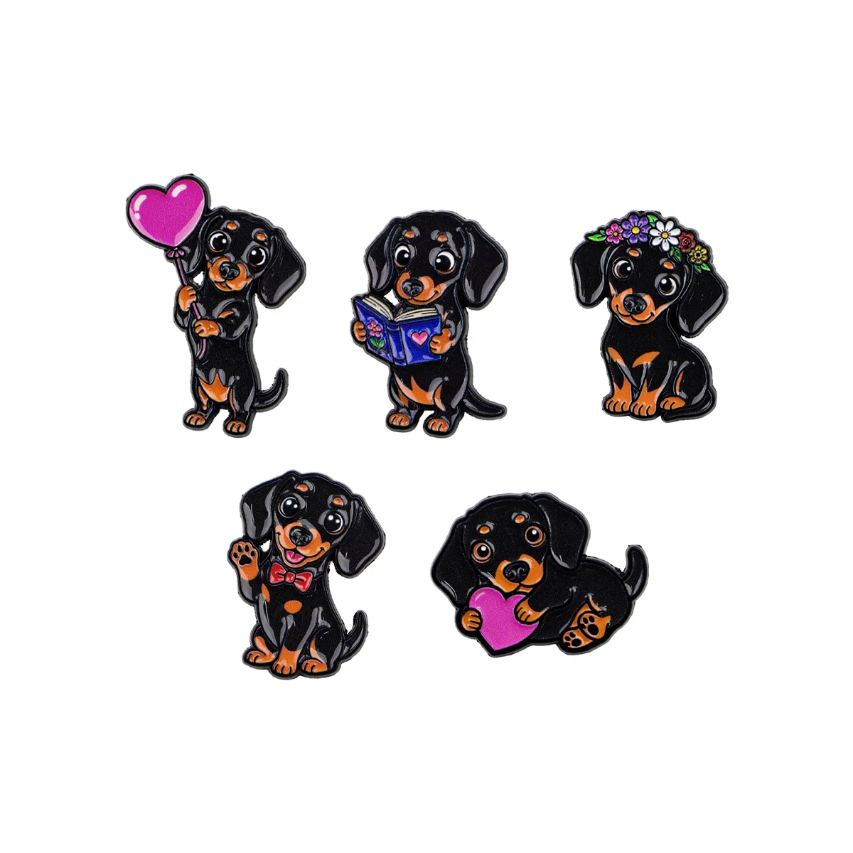 Enamel Brooch Lapel Pin with Dachshund Dog Pattern Cartoon Puppy Badge for Backpacks Clothes DIY Decoration and Small Gifts