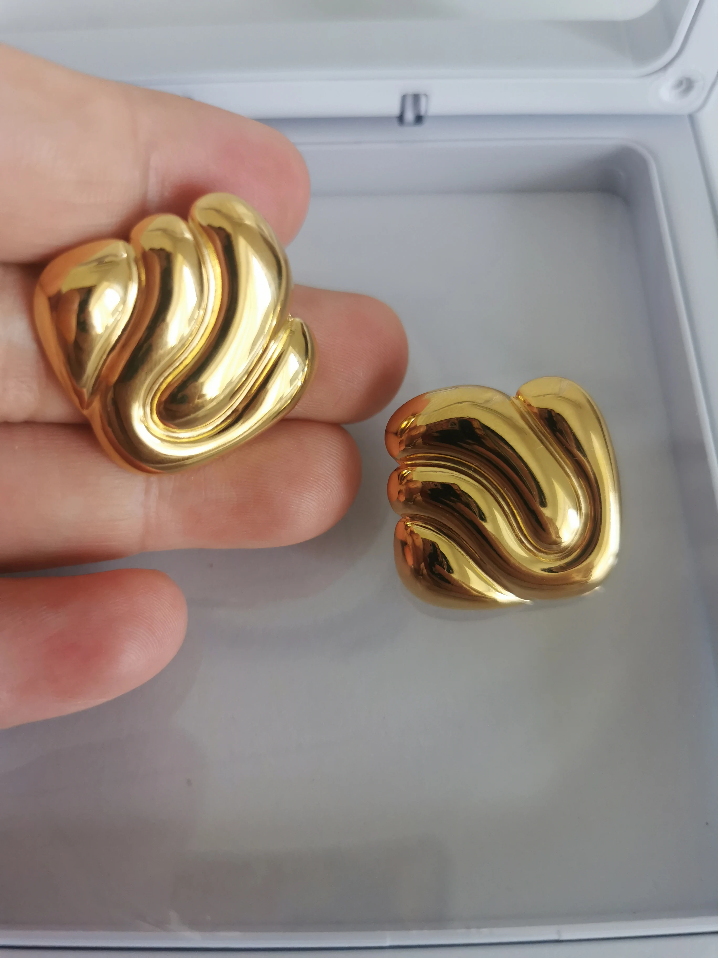 Brass With 18k Gold Square Stud Earrings Women Jewelry Punk Designer Club Cocktail  Party Boho Japan Korean