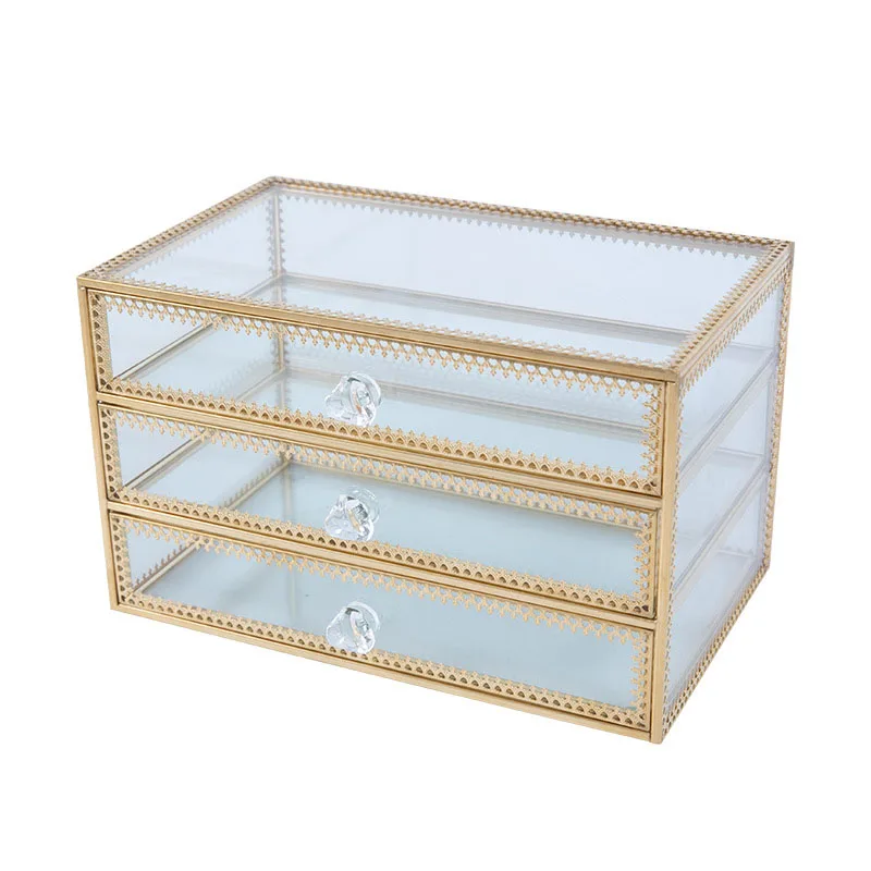 

Luxury Glass Jewelry Storage Box Drawer Dustproof Jewelry Organizer Large Capacity Makeup Storage Box Transparent Jewellery Case