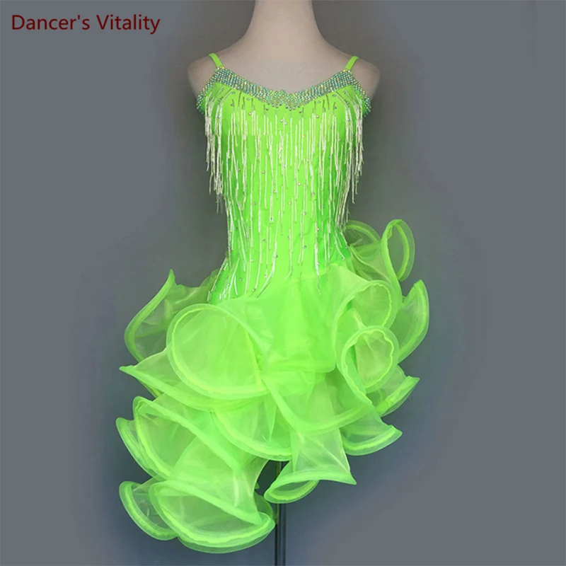 New style latin dance costume sexy spandex tassel latin dance dress for women latin dance competition dresses A46 S-4XL