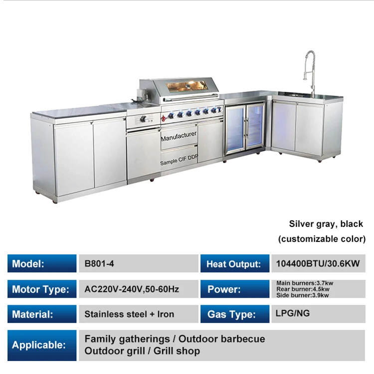 FOODLINE Outdoor Kitchen Island With Pull Out Plate Shelf For Pizza Oven Party Prep Station