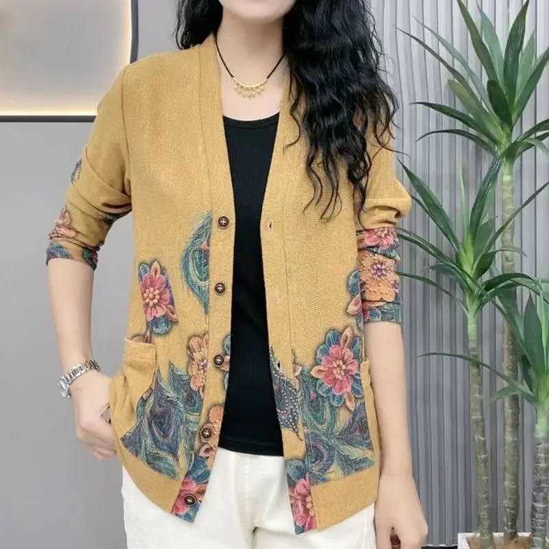 Explosive Autumn Style Casual Versatile Knitted Cardigan Women's Outerwear Large Size Stylish Autumn Temperament Long Sleeved