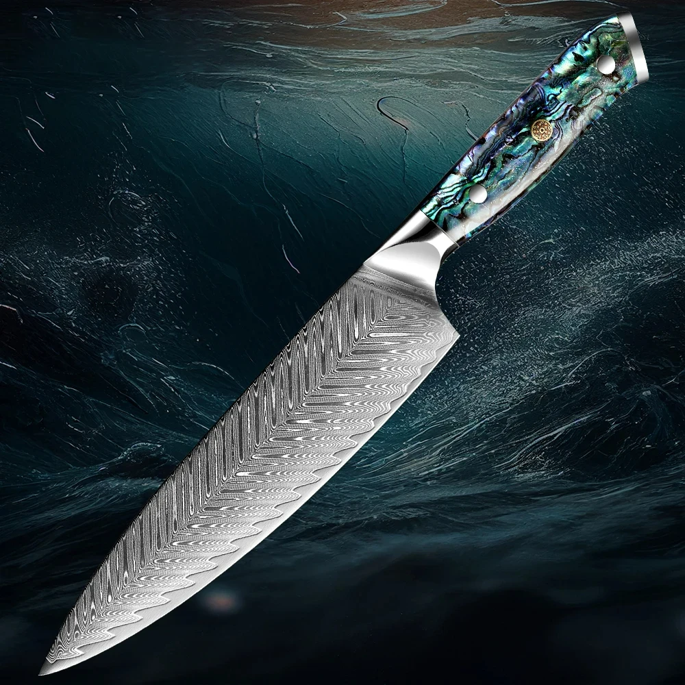 

8Inch Damascus Chef Knife Professional Japanese Damascus Steel Kitchen Knives Sharp Slicing Knife Full Tang Abalone Shell Handle