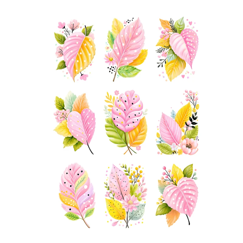 Pink yellow leaves fence Iron-On Transfer For Clothing Customizable Washable T-shirt Thermal Sticker Cute Lady Patches Applique