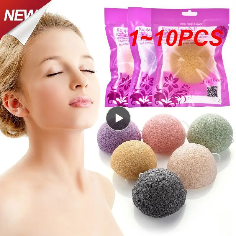 1~10PCS Puff Natural Cleanse Exfoliator Puff Face Cleaning Sponge Round Shape Konjac Face Washing Sponge Facial Tool