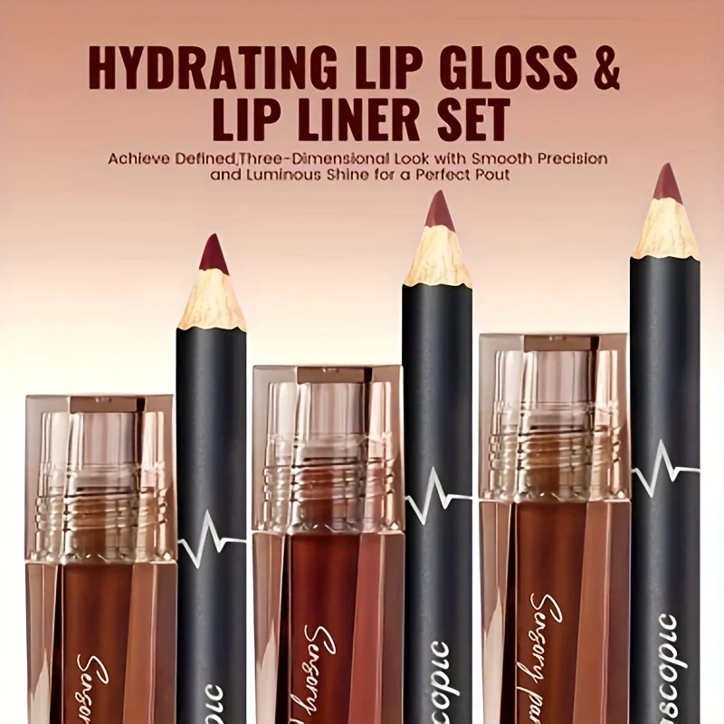 Ensemble brillant à lèvres hydratant et crayon à lèvres – Définir vos lèvres avec une précision 3D, pour obtenir un look rosé pour toute occasion