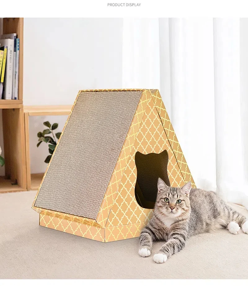 Triangle Foldable cat house Cardboard cat scratcher pet house Cat Scratching pad  for large cats