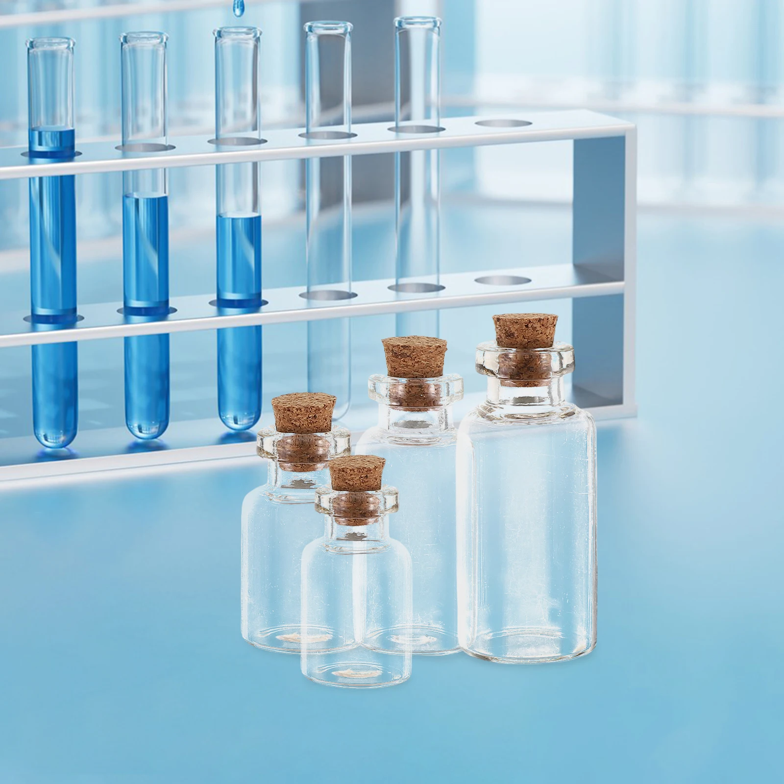 

50 pcs Mini Glass Bottles Cork Stopper Sample Containers DIY Crafts Reagent Use Small Transparent Jars Beads Sand