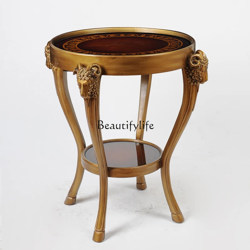 

6American painted small side table, hand-painted retro, European mixed and matched glass round table