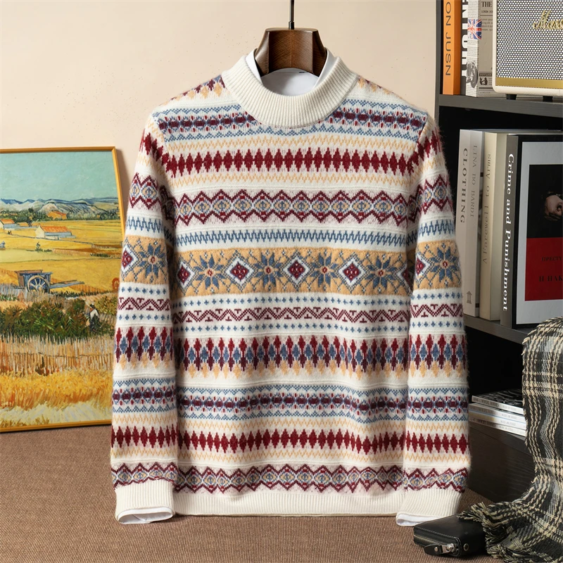 

Свитер из 100% чистого кашемира, мужская полуводолазка, двойная утолщенная свободная трикотажная основа, свитер, верхняя одежда